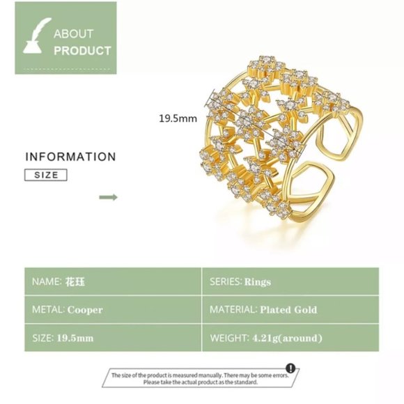 New Resizable Cocktail Flower Silver & Gold Rings - Picture 6 of 6